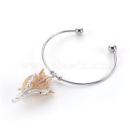 304 Stainless Steel Cuff Charm Bangles, with Electroplate Spiral Shell Pendants, 2-3/8 inchx2 inch(6.2x5.1cm)(BJEW-JB004000-03)