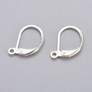 304 Stainless Steel Leverback Earring Findings, with Loop, Silver Color Plated, 15x10x1.5mm, Hole: 1.2mm, Pin: 1x0.8mm(STAS-H434-51S)