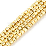 Electroplated Synthetic Non-Magnetic Hematite Beads Strands, Faceted Cube, Golden Plated, 3x3x3mm, Hole: 0.8mm, about 106pcs/strand, 16.30''(41.4cm)(G-U003-18A-01)