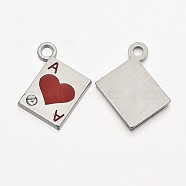 Alloy Enamel Pendants, Cadmium Free & Lead Free, Euchre Playing Card, Platinum, Red, 21mm long, 19mm wide, 2.5mm thick, hole: 3mm(X-EAP031Y-1)