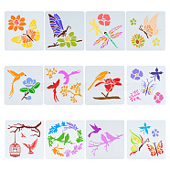 2 Sets 2 Styles PET Plastic Hollow Out Drawing Painting Stencils Templates, Square with Bird & Birdcage & Butterfly Pattern, White, 200x200x0.1mm, 1 set/style(DIY-GF0007-27)