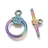 Ion Plating(IP) 304 Stainless Steel Toggle Clasps, Ring, Rainbow Color, Ring: 19x13.5x2.7mm, Hole: 1.8mm, Bar: 19.5x7x2.5mm, Hole: 1.2mm(STAS-M278-02M)