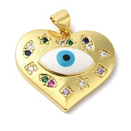 Rack Plating Brass Micro Pave Cubic Zirconia Pendants, with Enamel, Long-Lasting Plated, Lead Free & Cadmium Free, Heart with Evil Eye, Real 18K Gold Plated, 20x22.5x5mm, Hole: 4x3.5mm(KK-F854-07G)