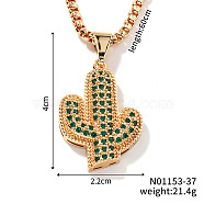 Exquisite Brass Clear & Green Cubic Zirconia Pendant Box Chain Necklaces, Golden, Cactus, 23.62 inch(60cm)(TA4479-1)