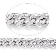 304 Stainless Steel Cuban Link Chains, Curb Chains, with Spool, Unwelded, for Jewelry Making, Stainless Steel Color, 10.5x8x2mm, about 82.02 Feet(25m)/roll(CHS-P003-24A)