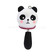 Opaque Resin Pendants, with Tail Wagging & Platinum Plated Iron Loops, Panda, 69.5x32.5x31mm, Hole: 2.5mm(RESI-S018-02C-P)