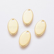 304 Stainless Steel Charms, Stamping Blank Tag, Oval, Real 24k Gold Plated, 12.5x7.5x1mm, Hole: 1.5mm(STAS-L234-065D-G)