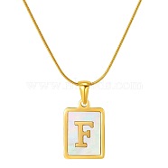 Stainless Steel Snake Bone Chain Alphabet Necklace with Shell Pendant, Letter F, Golden(WD3660-6)