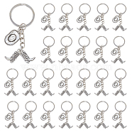 Western Cowboy Keychain, Cowboy Boot Hat Alloy Pendant Keychain, with Iron Findings, Antique Silver & Platinum, 7.3cm, 25pcs/set(KEYC-PH01491)