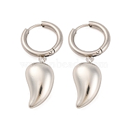 Non-Tarnish 304 Stainless Steel Hoop Earrings for Women, Teardrop, Stainless Steel Color, 39.5x8.5mm(EJEW-Z057-14P-04)