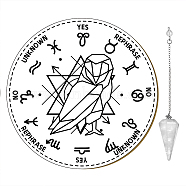 CREATCABIN Pendulum Board Dowsing Necklace Divination DIY Making Kit, Including Plywood Sign Board, Natural Amethyst Chakra Dowsing Pendulum, Owl, Dowsing Pendulum: 27.2cm, 1pc/set(DIY-CN0001-78)