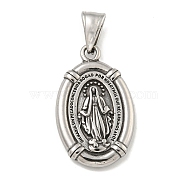 316 Surgical Stainless Steel Pendants, Oval with Saint Charm, Religion, Antique Silver, 32x19.5x4mm, Hole: 4x7.5mm(STAS-E212-110AS)