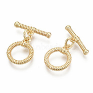 Brass Toggle Clasps, Ring, Nickel Free, Real 18K Gold Plated, Bar: 17x5x2.5mm, hole: 1mm, Ring: 14.5x11x1.5mm, hole: 1mm, Jump Ring: 5x0.8mm, inner diameter: 3mm(KK-S360-020-NF)