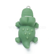 Opaque Resin Big Pendants, with Platinum Plated Iron Findings, Crocodile, Green, 54x28x19mm, Hole: 2mm(RESI-L034-02P)