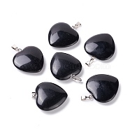 Natural Obsidian Pendants, with Platinum Tone Brass Findings, Heart, 27~28x24.5~26x6~8.5mm, Hole: 2.4x5.6mm(G-G956-B40-FF)