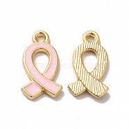 Alloy Enamel Pendants, Golden, Awareness Ribbon Charm, Misty Rose, 17x10x2mm, Hole: 1.6mm(X-ENAM-D043-04G-07)