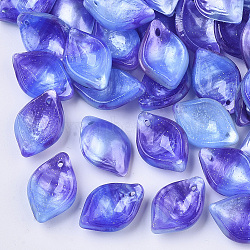 Two Tone Plastic Pendants, with Glitter Powder, Leaf, Cornflower Blue, 19x12.5x5mm, Hole: 1mm(KY-T015-20-A01)