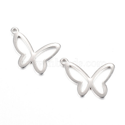 304 Stainless Steel Pendants, Butterfly, Stainless Steel Color, 14x19x1mm, Hole: 1mm(STAS-S058-21)