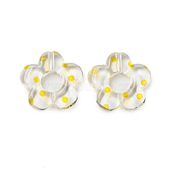 Transparent Printed Acrylic Beads, Flower, Yellow, 19x20x4mm, Hole: 1.6mm(OACR-H124-05A-01)