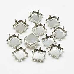 201 Stainless Steel Sew on Prong Settings, Claw Settings for Pointed Back Rhinestone, Square, Stainless Steel Color, Tray: 11x11mm, 12x12x7mm, Hole: 1mm(STAS-T032-08-12mm)