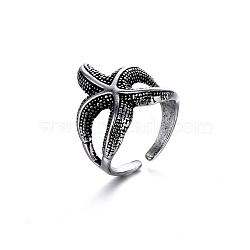 Alloy Punk Starfish Open Cuff Rings for Men, Antique Silver(IO0623-5)