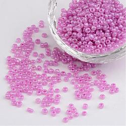 8/0 Ceylon Round Glass Seed Beads, Medium Orchid, Size: about 3mm in diameter, hole:1mm, about 1101pcs/50g(X-SEED-A011-3mm-155)
