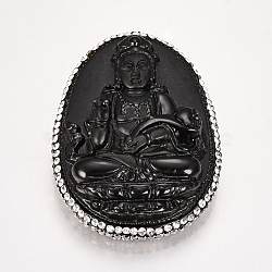 Resin Big Pendants, with Rhinestone, Buddha, Crystal & Hematite, Black, 61.5x42x13mm, Hole: 1mm(RESI-S620-02)
