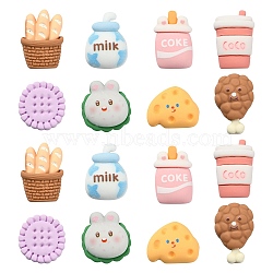 50Pcs Opaque Resin Decoden Cabochons, Imitation Food, Drink & Bottle & Basket & Biscuit, Mixed Shapes, Mixed Color, 17~25x16~21x7~8mm(RESI-CJ0002-78)