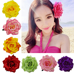 Cloth Flower Alligator Hair Clips, with Iron Alligator Clips, Mixed Color, 110mm(PHAR-Q117-01)