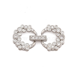 Brass Micro Pave Clear Cubic Zirconia Fold Over Clasps, Flower, Platinum, 27x13.5x4.5mm, Hole: 4x1mm(KK-C075-02P)