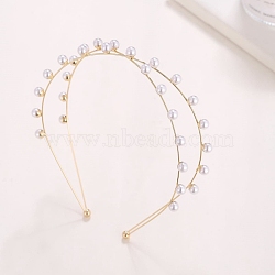 Plastic Imitation Pearl Beads Double Layer Hair Bands, Metal Hoop Hair Accessories for Women Girls, Golden, 140x120mm(PW-WG80B98-01)