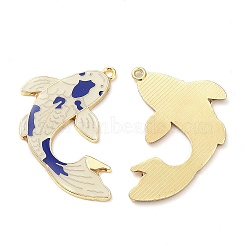 Alloy Enamal Pendants, Lead Free & Cadmium Free, Golden, Carp Charm, Dark Blue, 29x36x1.5mm, Hole: 1.6mm(PALLOY-K009-06G-01)