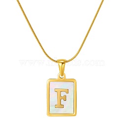 Stainless Steel Snake Bone Chain Alphabet Necklace with Shell Pendant, Letter F, Golden(WD3660-6)