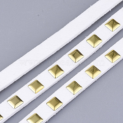 Iron Studded Faux Suede Cord, Faux Suede Lace, Golden, White, 7x2mm, about 1.09 yards(1m)/strand(LW-T003-07)