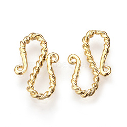 Brass S-Hook Clasps, Nickel Free, Real 18K Gold Plated, 19x11.5x2mm(KK-R058-130G)