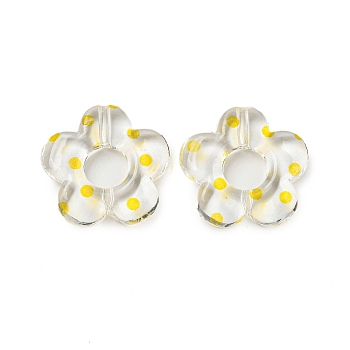 Transparent Printed Acrylic Beads, Flower, Yellow, 19x20x4mm, Hole: 1.6mm