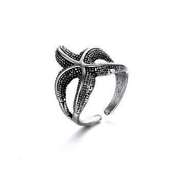 Alloy Punk Starfish Open Cuff Rings for Men, Antique Silver