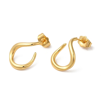 Rack Plating Brass Twist Teardrop Stud Earrings, Long-Lasting Plated Half Hoop Earrings, Golden, 19x14x3mm