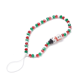 Christmas Glass Beaded Mobile Straps, with Lampwork Beads, Nylon Thread Mobile Accessories Decoration, Snowman, Colorful, 18.2cm