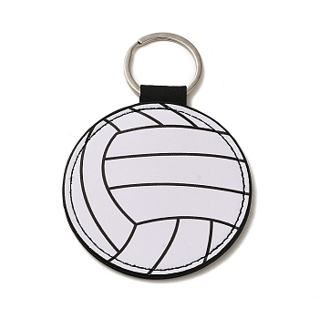 Sport Theme PU Leather Keychain, with Iron Ring, Ball, Volleyball, 11.7cm