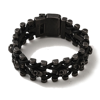 304 Stainless Steel Skull Link Chain Bracelets for Men, Electrophoresis Black, 10 inch(25.5cm)