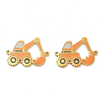 304 Stainless Steel Enamel Connector Charms, Vehicle Links, Excavator, Real 14K Gold Plated, 19x28x1.5mm, Hole: 1.6mm