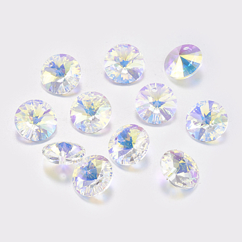 Faceted Glass Rhinestone Charms, Imitation Austrian Crystal, Cone, Crystal AB, 10x4.5mm, Hole: 1mm