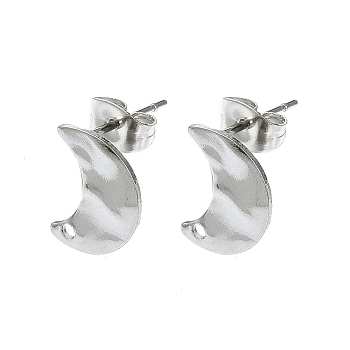 Non-Tarnish 304 Stainless Steel Stud Earring Findings, Moon, 12x9mm, Hole: 1.4mm, Pin: 10.5x0.5mm