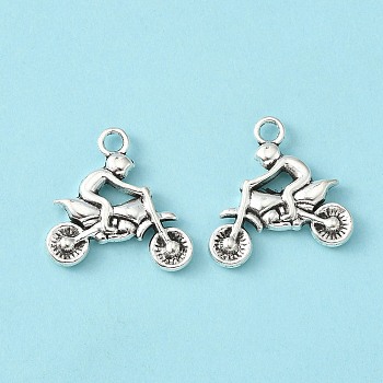 Tibetan Style Alloy Rider Motorcycle Pendants, Antique Silver, Lead Free & Cadmium Free, 22x22x3mm, Hole: 2mm