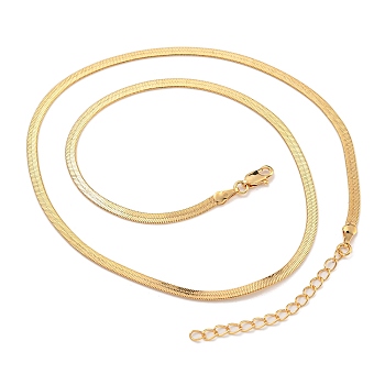 Brass Flat Snake Chain Necklaces for Women, Real 18K Gold Plated, 17.91 inch(45.5cm)