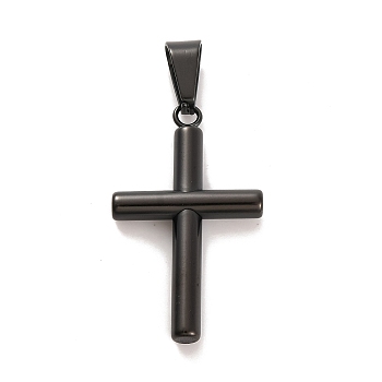 304 Stainless Steel Pendants, Cross Charm, Religion, Black, 34x20x4.5mm, Hole: 9x5mm