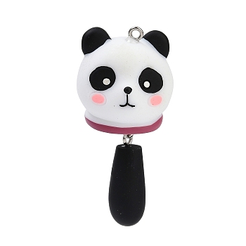 Opaque Resin Pendants, with Tail Wagging & Platinum Plated Iron Loops, Panda, 69.5x32.5x31mm, Hole: 2.5mm