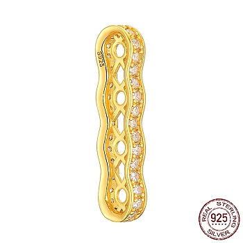 4 Hole 925 Sterling Silver Multi-Strand Links, Cubic Zirconia Spacer Bars, with S925 Stamp, Real 18K Gold Plated, 25.7x7x3mm, Hole: 1.6mm