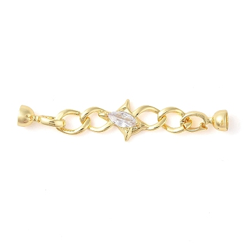 Rack Plating Brass Pave Clear Cubic Zirconia Fold Over Clasps, Long-Lasting Plated, Lead Free & Cadmium Free, Star, Golden, 68x14x8mm, Hole: 5mm